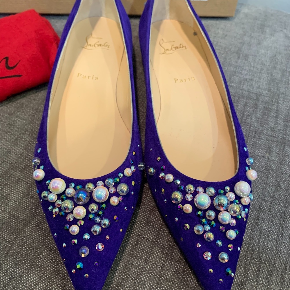 Christian Louboutin Candiflat Embellished Velour Flats 40 10 Purple